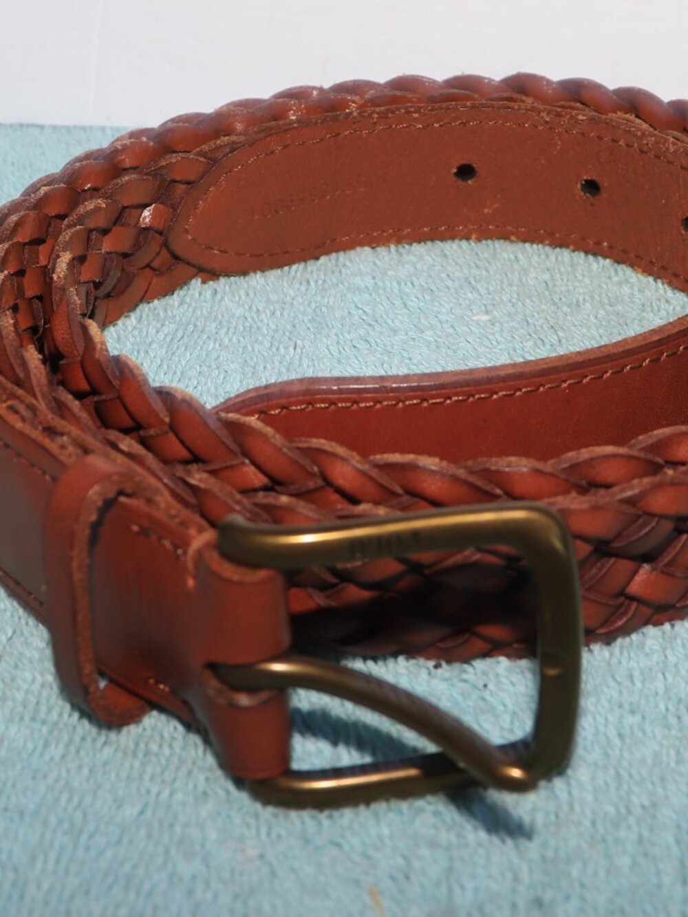 Polo Ralph Lauren Belt Men 42 Brown Leather Braided Woven Brass Buckle